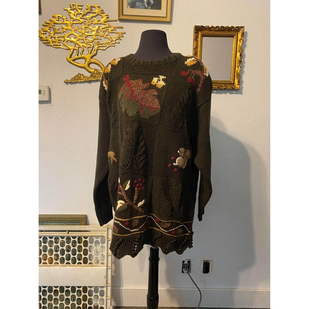 Vintage fall embroidery sweater XL